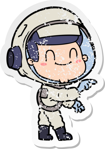 Bir insan tarafından çizilmiş mutlu bir astronotun sıkıntılı çıkartması.