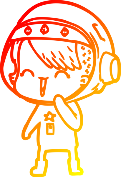 Bir insan tarafından çizilmiş mutlu bir uzay kızının sıcak çizgi çizimi