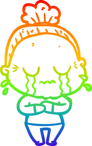 Gökkuşağı gradyan çizgi çizimi bir insan tarafından çizilmiş ağlayan yaşlı bir kadın