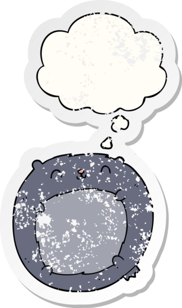 Düşünce baloncuğu olan çizgi film ayısı bir insan tarafından çizilmiş yıpranmış bir çıkartma.