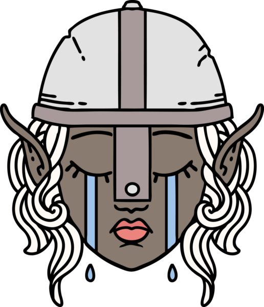 Retro Dövme Tarzı Ağlayan Elf Savaşçısı karakteri bir insan tarafından çizilmiş