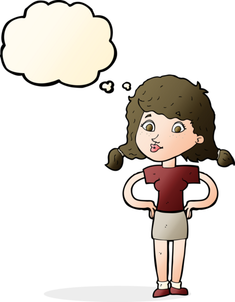 Bir insan tarafından çizilmiş düşünce baloncuğu olan kalçaları olan güzel bir kız.