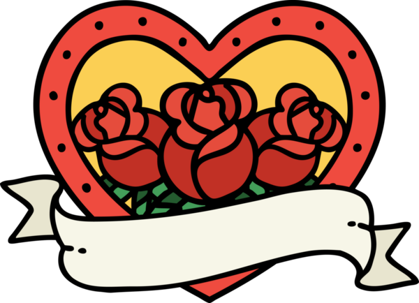 Geleneksel kalp şeklinde dövme ve bir insan tarafından çizilmiş çiçekli pankart.