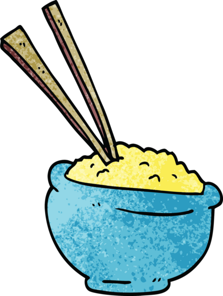 Çizgi film karalaması bir insan tarafından çizilmiş lezzetli bir kase pirinç.