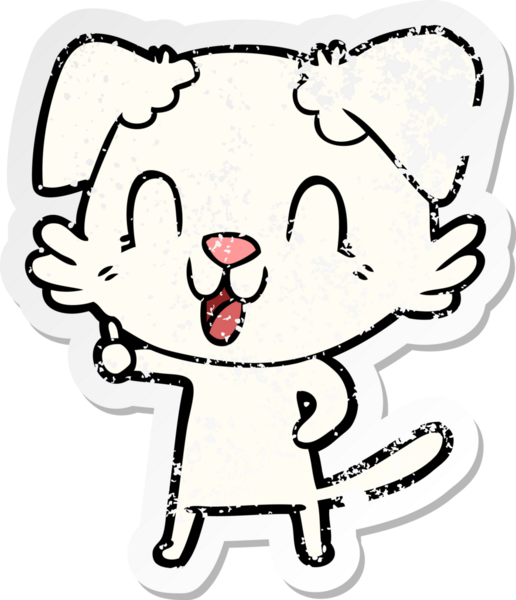 Bir insan tarafından çizilmiş, gülen bir köpeğin sıkıntılı çıkartması.