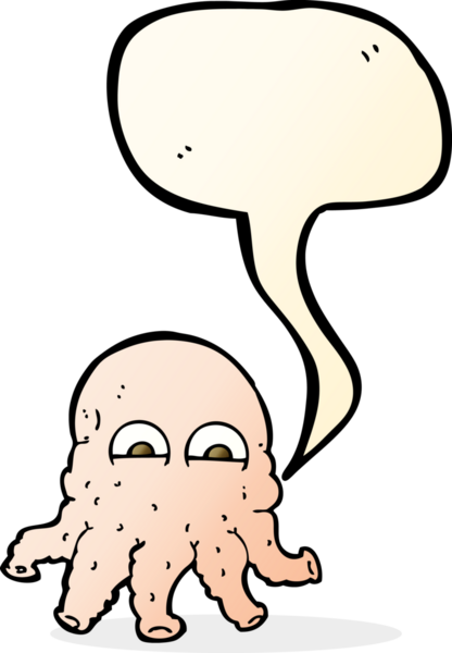 Bir insan tarafından çizilmiş konuşma baloncuklu uzaylı mürekkep balığı yüzü.