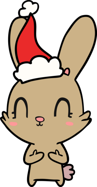 Bir insan tarafından çizilmiş Noel Baba şapkası takan bir tavşanın çizimi.