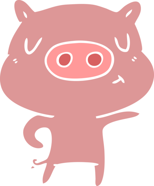 Bir insan tarafından çizilmiş düz renkli çizgi film domuzu.