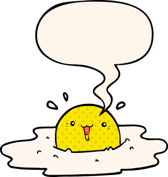 Bir insan tarafından çizilmiş çizgi roman tarzında konuşma baloncuklu tatlı bir yumurta.