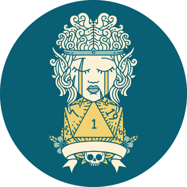 Retro Dövme Tarzı Üzgün Elf Barbar Karakteri Doğal bir insan tarafından çizilmiş