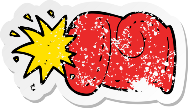 Bir insan tarafından çizilmiş karikatür yumruğunun gerilimli retro yapıştırması