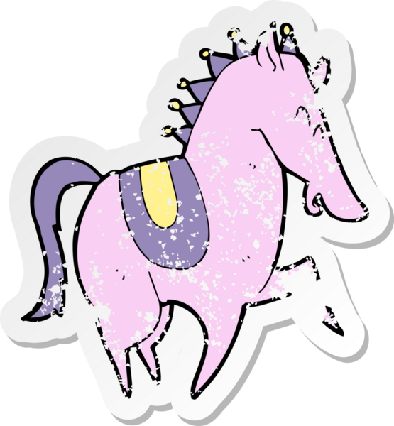 Bir insan tarafından çizilmiş zıplayan bir atın gerilimli çıkartması.