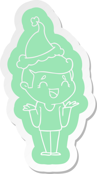 Gülen, kafası karışmış, Noel Baba şapkası takan bir adamın insan tarafından çizilmiş garip bir çizgi film çıkartması.