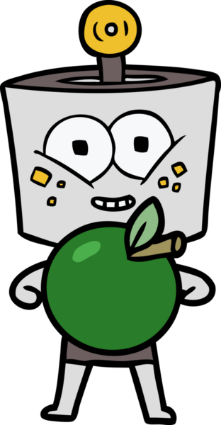 Bir insan tarafından çizilmiş elmalı mutlu çizgi film robotu