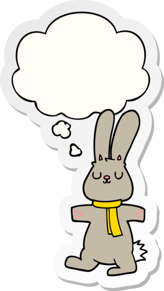 Düşünce baloncuklu çizgi film tavşanı insan tarafından çizilmiş bir çıkartma.