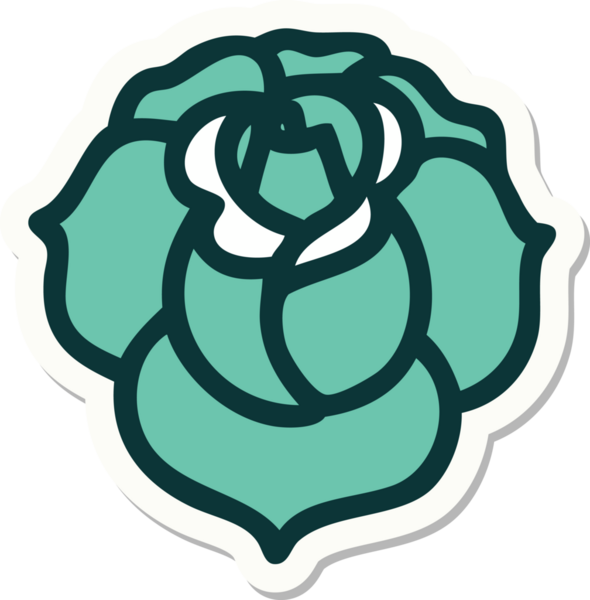 Bir insan tarafından çizilmiş geleneksel bir çiçek stiliyle dövme çıkartması.