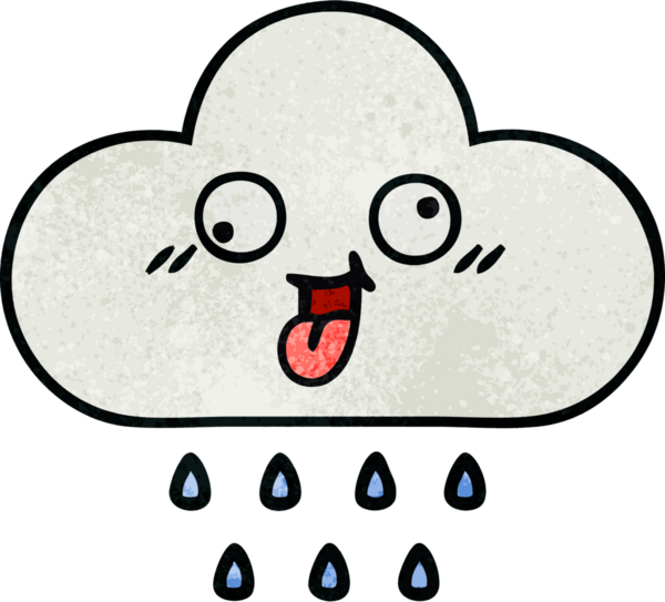 Bir insan tarafından çizilmiş yağmur bulutunun retro grunge desen karikatürü