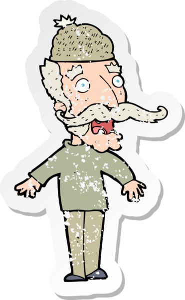 Bir insan tarafından çizilmiş şapkalı bir çizgi film karakterinin gerilimli çıkartması.