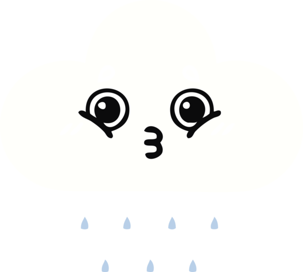 Bir insan tarafından çizilmiş bir yağmur bulutunun düz renkli retro karikatürü