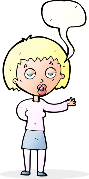 Bir insan tarafından çizilmiş konuşma balonu olan sıkılmış bir kadın çizgi filmi.