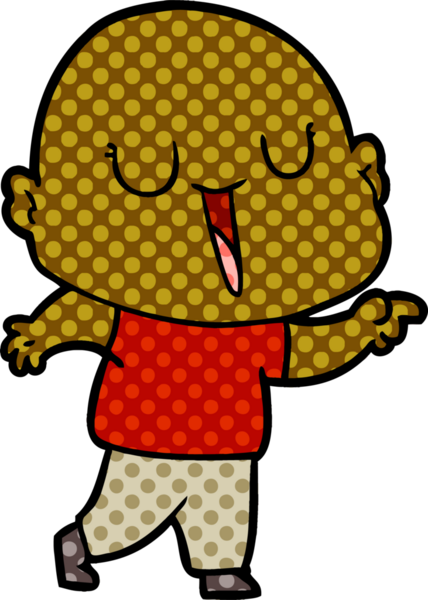 Bir insan tarafından çizilmiş mutlu, kel adam.