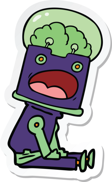 Bir insan tarafından çizilmiş robot karikatür çıkartması.