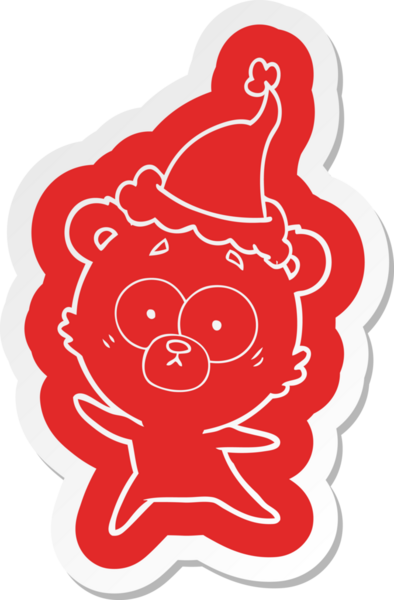 Bir insan tarafından çizilmiş Noel Baba şapkasının garip bir karikatür çıkartması.