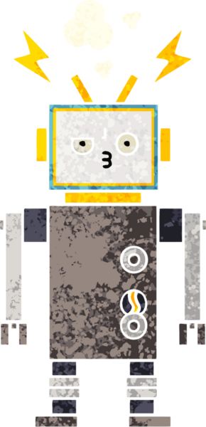 Bir insan tarafından çizilmiş bir robotun retro çizim tarzı karikatürü