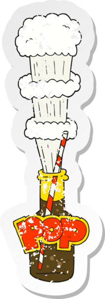 Bir insan tarafından çizilmiş köpüklü içecek şişesinin retro sıkıntılı yapıştırması.