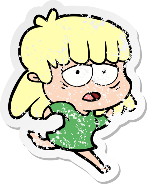 Bir insan tarafından çizilmiş yorgun bir karikatür çıkartması.