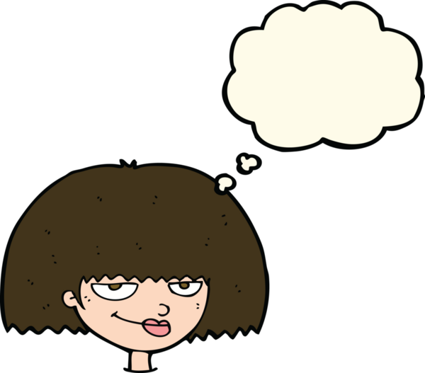 Bir insan tarafından çizilmiş düşünce baloncuğu olan kadın yüzü.