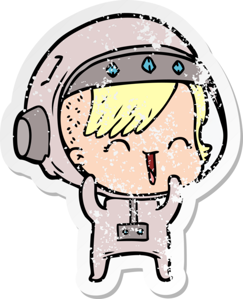 Bir insan tarafından çizilmiş, gülen astronot bir kızın sıkıntılı çıkartması.