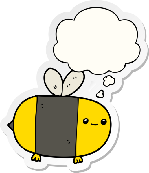 Bir insan tarafından çizilmiş bir çıkartma olarak düşünce baloncuğu olan sevimli çizgi film arısı.