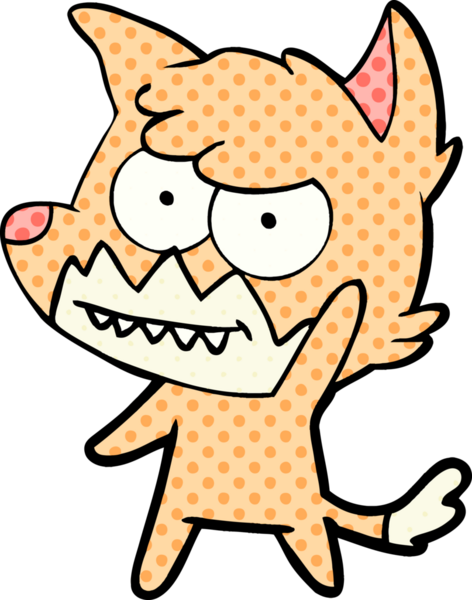 Bir insan tarafından çizilmiş sırıtan tilki çizgi filmi.