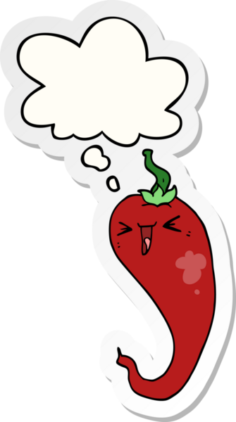 İnsan tarafından çizilmiş bir çıkartma olarak düşünce balonlu sıcak kırmızı biber çizgi filmi.