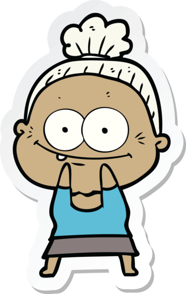 Bir insan tarafından çizilmiş mutlu yaşlı bir kadının çıkartması.