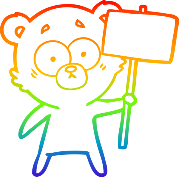 Sinirli bir kutup ayısı karikatürü çizen gökkuşağı gradyanı. Protesto işareti bir insan tarafından çizilmiş.