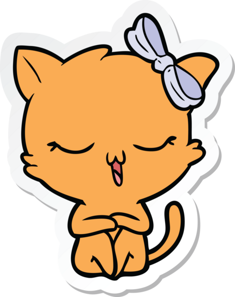 Bir insan tarafından çizilmiş kafasında fiyonk olan çizgi film kedisinin çıkartması.