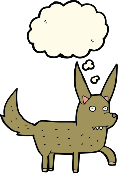 Bir insan tarafından çizilmiş düşünce baloncuğu olan vahşi bir köpek.