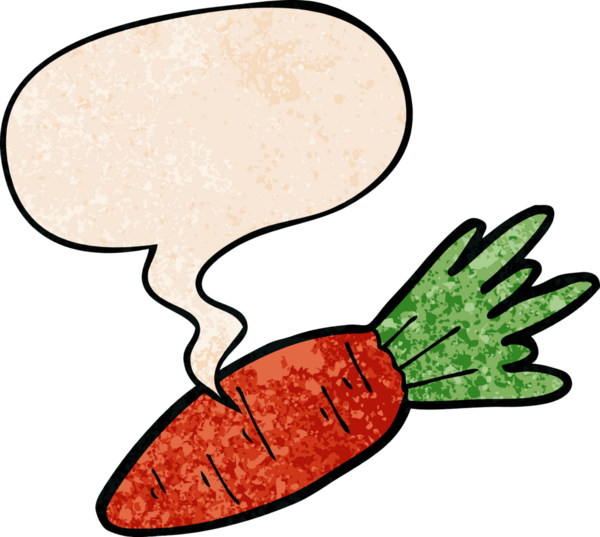 Bir insan tarafından çizilmiş, eski moda konuşma baloncuklu havuç.