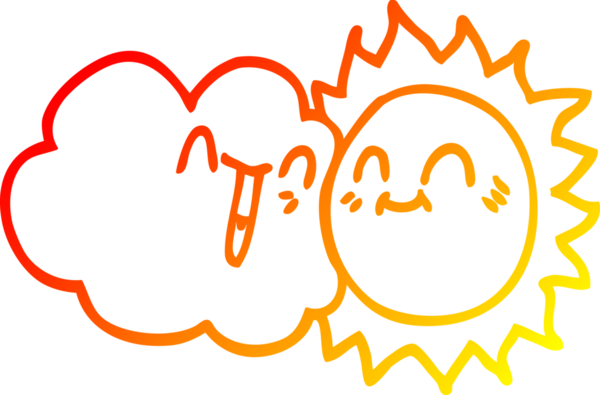 Sıcak bir çizgi film çizimi mutlu bir güneş ve bir insan tarafından çizilen bulut.