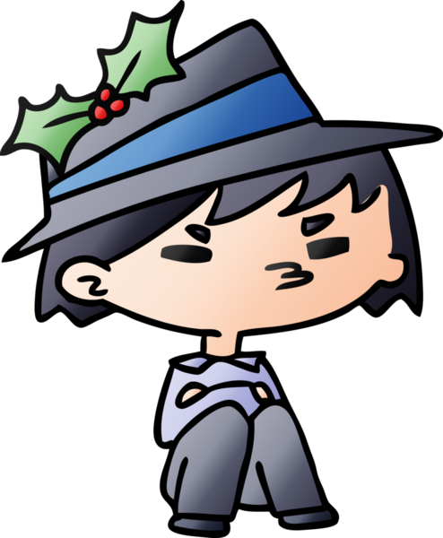 Bir insan tarafından çizilmiş Kawai çocuğunun el çizimi gradyan çizgi filmi.