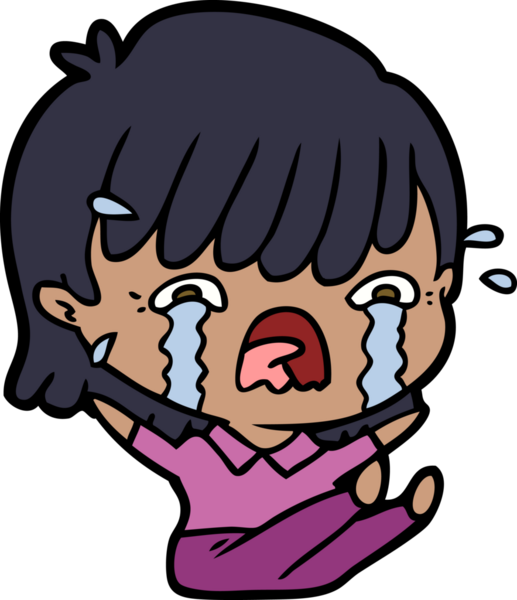 Bir insan tarafından çizilmiş ağlayan çizgi film kızı.