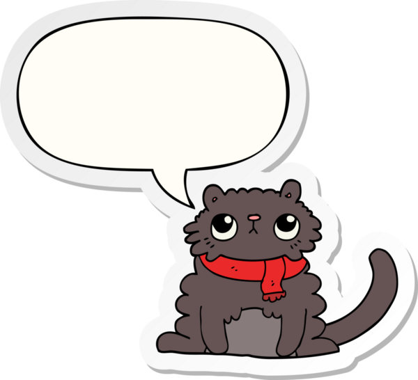 Bir insan tarafından çizilmiş baloncuk çıkartmalı çizgi film kedisi.