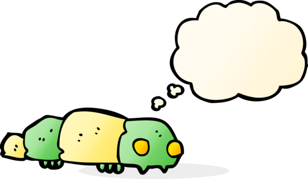 Bir insan tarafından çizilmiş düşünce baloncuklu çizgi film böceği.