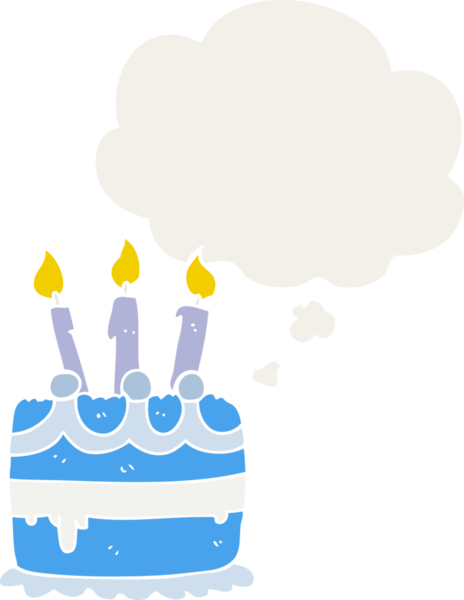 Düşünce baloncuğu insan tarafından çizilmiş bir doğum günü pastası.