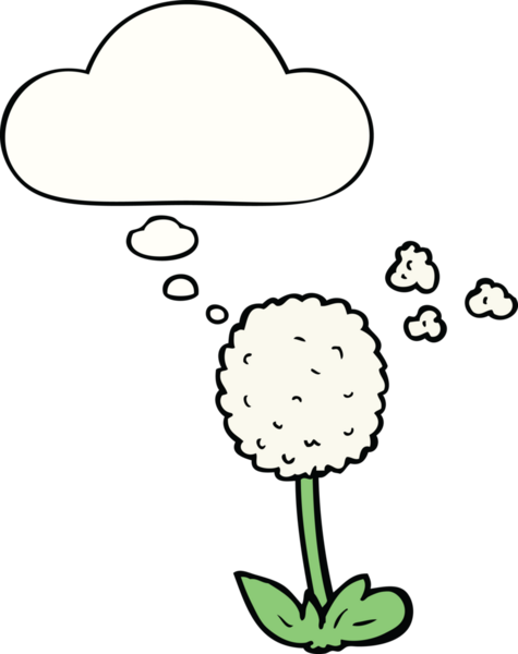 Bir insan tarafından çizilmiş düşünce baloncuklu karikatür çiçeği