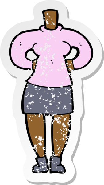 Bir insan tarafından çizilmiş bir karikatür kadın vücudunun gerilimli etiketi.