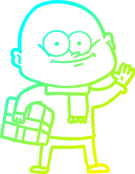 Bir insan tarafından çizilmiş, kel bir adamın soğuk çizgi çizimi.