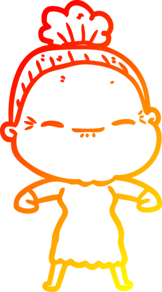 Bir insan tarafından çizilmiş barışçıl, yaşlı bir kadının sıcak çizgi çizimi.